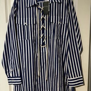 Ralph Lauren Navy and White Striped Button Down Shirt
